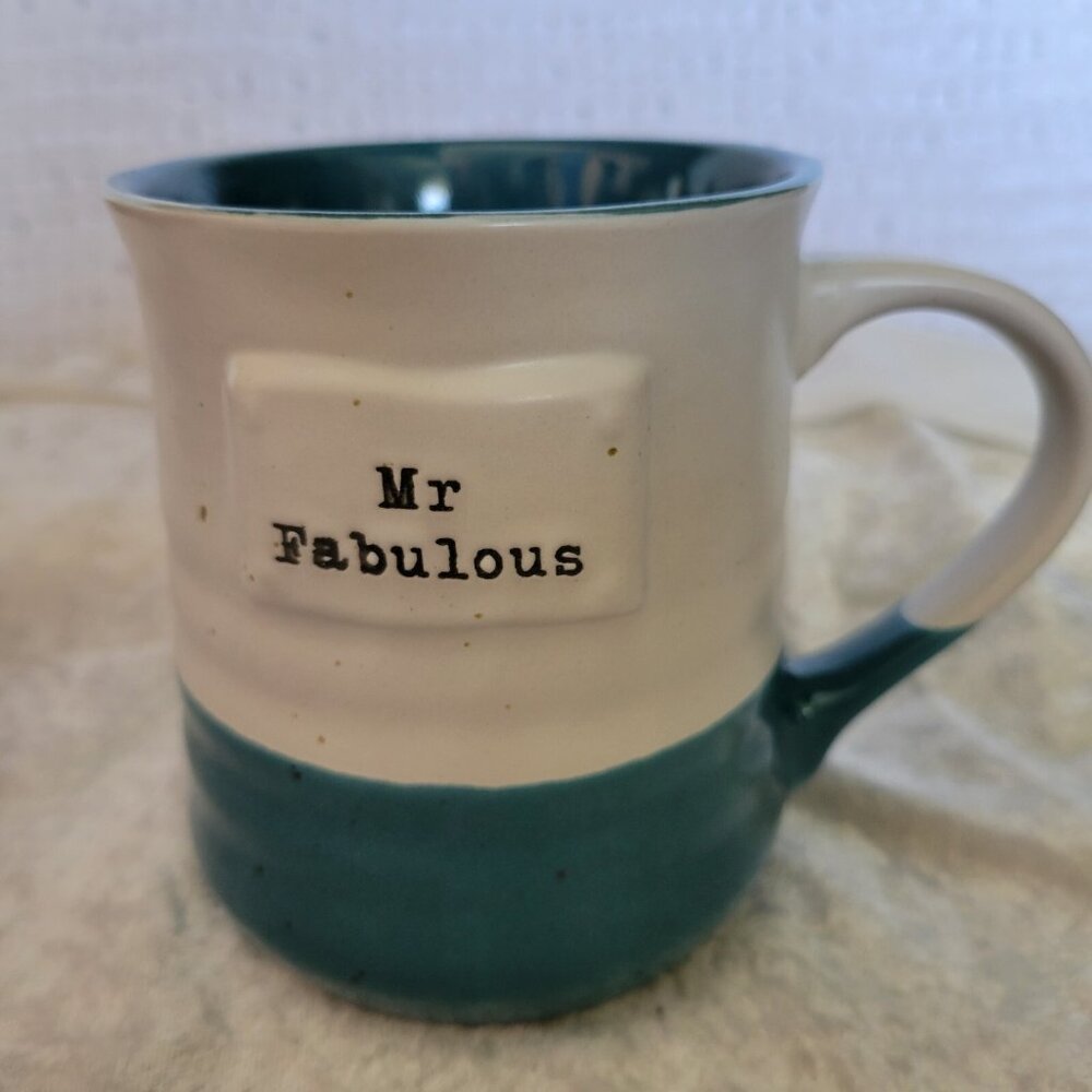Sheffield Home Mug Coffee Cup MR FABULOUS handled Stoneware blue white 16 oz EUC